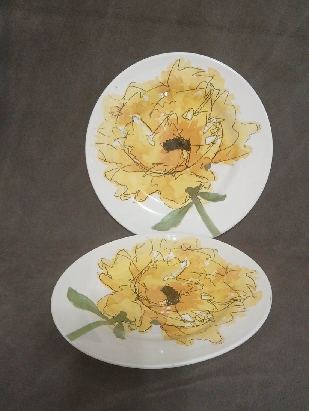 Royal Stafford Yellow Floral Ceramic 8.5" Dinner Plates - Set of 2